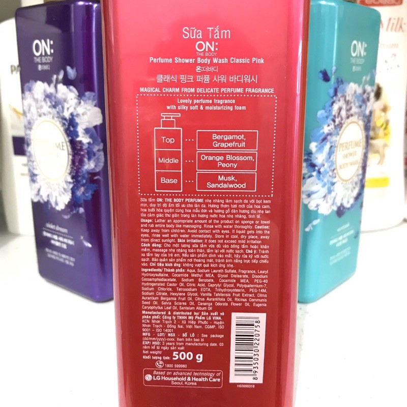 SỮA TẮM HƯƠNG NƯỚC HOA CAO CẤP ON THE BODY 500G.( Mầu đỏ )