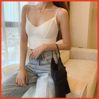 Áo Bra Su Đúc Hai Dây ⚡⚡NỮ TÍNH⚡⚡Áo 2 Dây Sợi Bún Mảnh Mai Dáng Cổ V Kèm Mút Lót