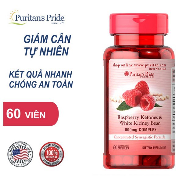 Viên Uống Hỗ Trợ Giảm Cân Raspberry Ketones and White Kidney Bean 60 viên Puritan's Pride