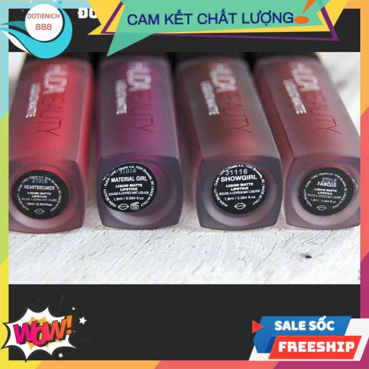 Set 4 son môi kem lì huda beauty liquid matte đẹp cao cấp loại tốt nhất màu hồng đỏ trầm