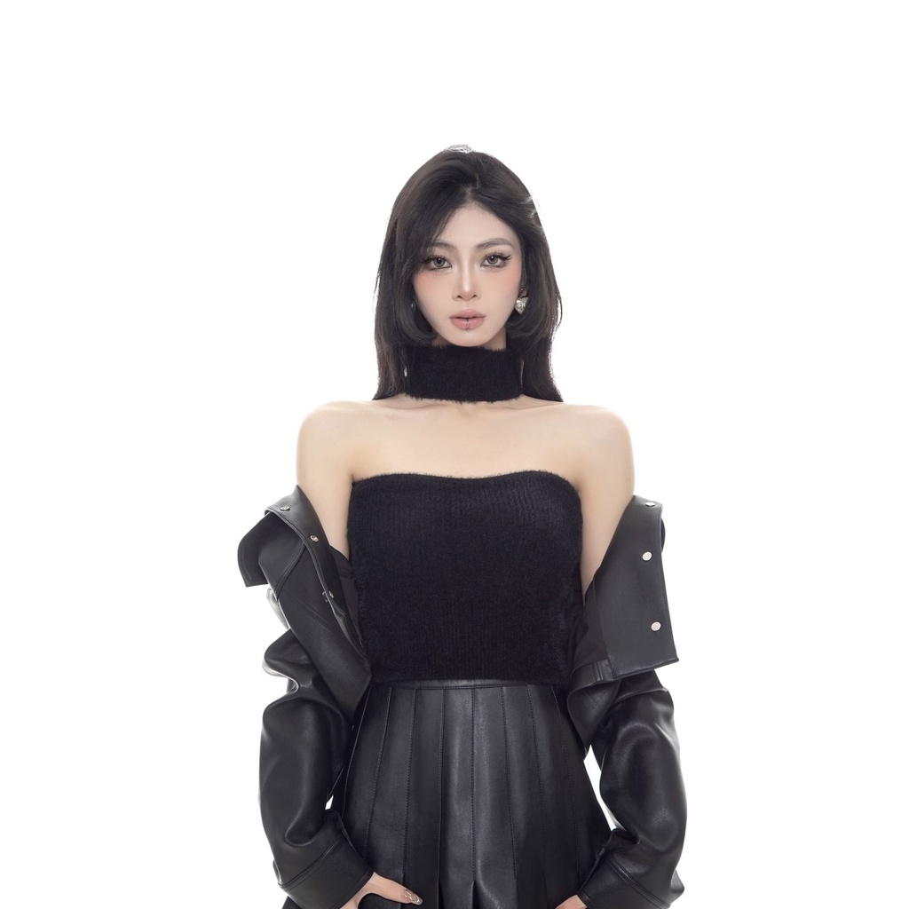 Bộ Áo Khoác Tay Dài + Chân Váy Ngắn Bằng Da Thời Trang Sang Trọng Cho Nữ