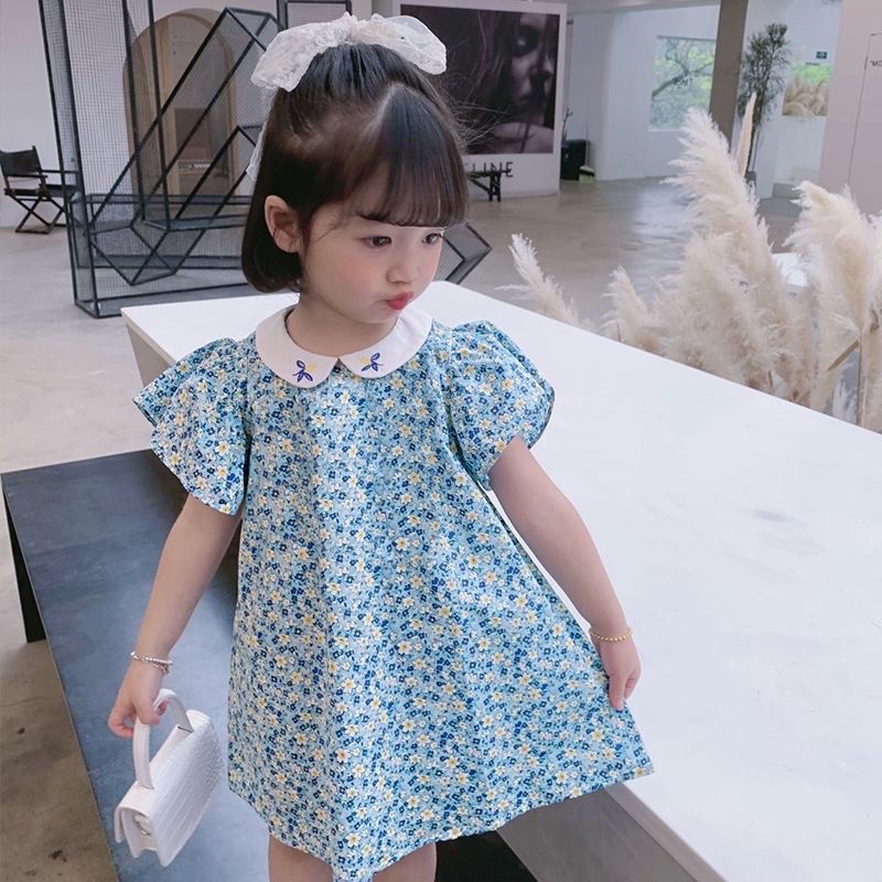 Váy cho bé gái Đầm Công Chúa Tay Ngắn Cổ Búp Bê Thêu Hoa Thời Trang Mùa Hè Cho Bé Gái 1-6 Tuổi