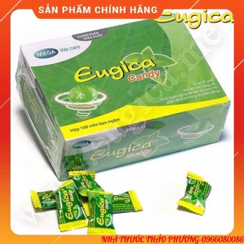 ✅Kẹo ngậm Eugica hộp 100v⚡️HOÀN TOÀN THẢO DƯỢC#thông mũi,bổ phế,tiêu đờm,giảm ho,giảm đau rát họng,sát khuẩn,thơm miệngg