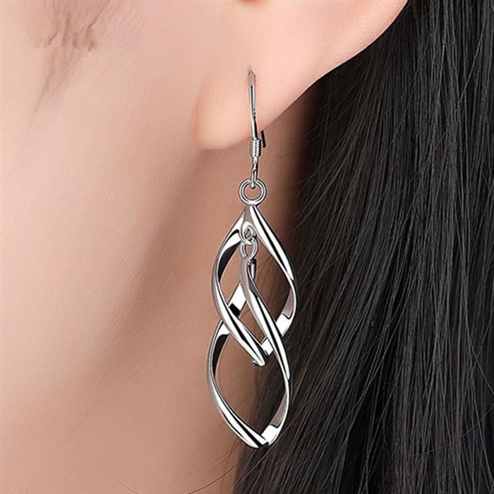 Bông tai nữ dáng dài hình xoắn ốc cá tính phong cách Hàn Quốc mạ bạc cao cấp