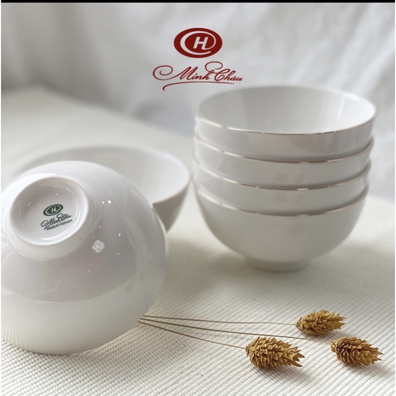 Bát ăn cơm sứ xương viền vàng 12k Minh Châu - Hàng loại 1 - Bảo hành 1 đổi 1