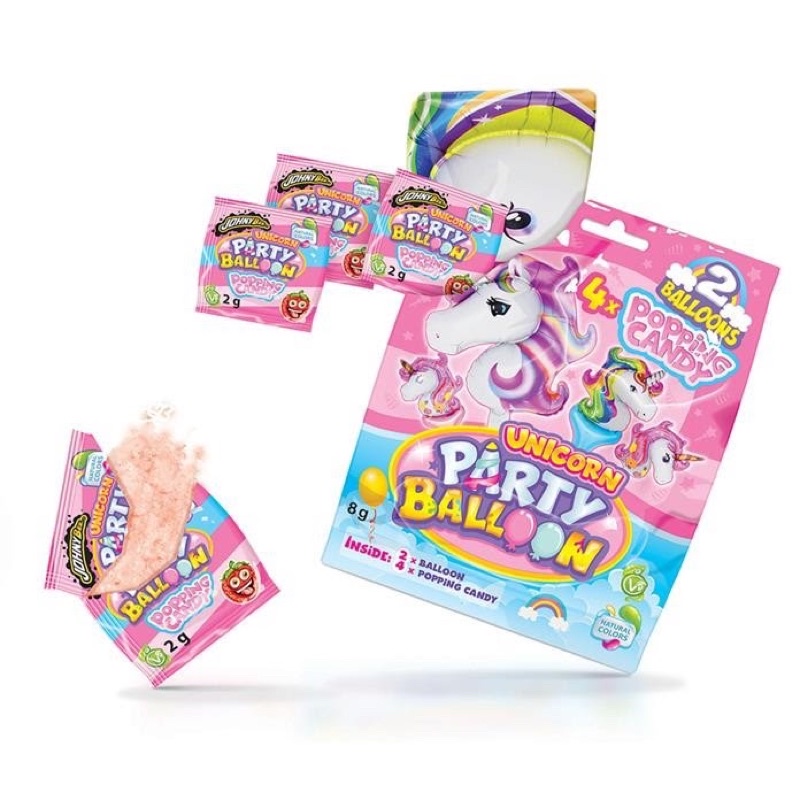Kẹo nổ &amp; bong bóng Johny Bee Unicorn Party Balloon gói 8gr ( kì lân )