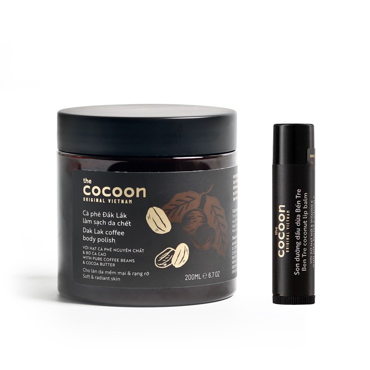 Combo Cà phê Đắk lắk làm sạch da chết cocoon 200ml + Son dưỡng dầu dừa Bến Tre cocoon 5g