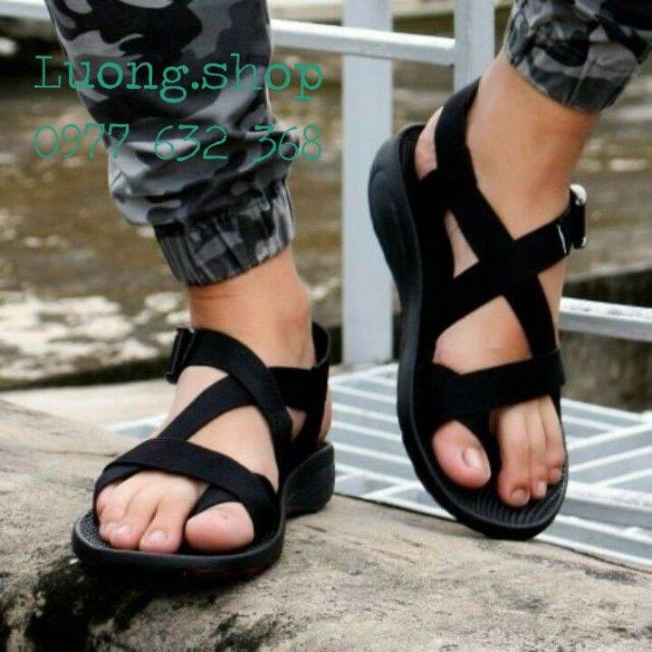 Giày Sandal nam HuuCuong xỏ ngón quai dù màu ghi - TH16