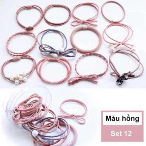 Dây chun buộc tóc, Chun buộc tóc FreeShip Thiết kế đơn giản phong cách (Hộp 12 sợi tiện lợi)
