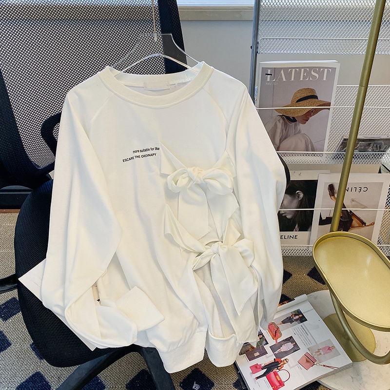 Áo thun ZHELIHANGFEI dài tay thắt nơ xẻ tà xinh xắn cho nữ