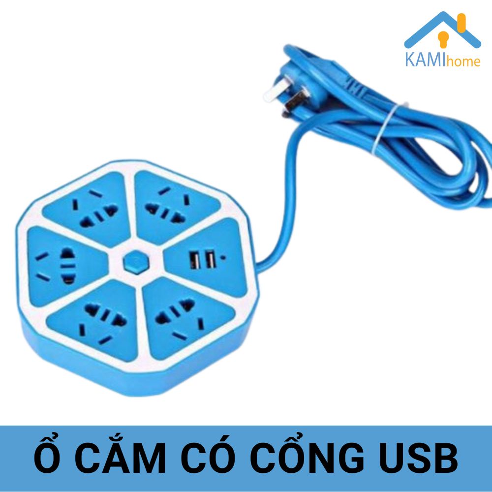 Ổ cắm điện đa năng có cổng USB - Hình Lục giác dây dài 150cm mã 36027