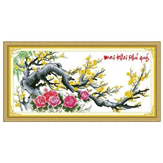 Tranh Thêu Chữ Thập Mai Khai Phú Quý 222922 , EVA8007 (KHÁCH TỰ THÊU) KT:91X46CM