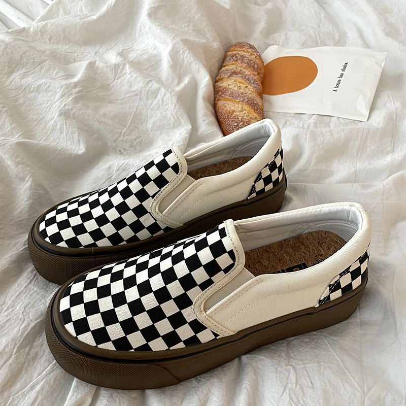 Giày slip on caro đế dày 4cm, có ảnh thật