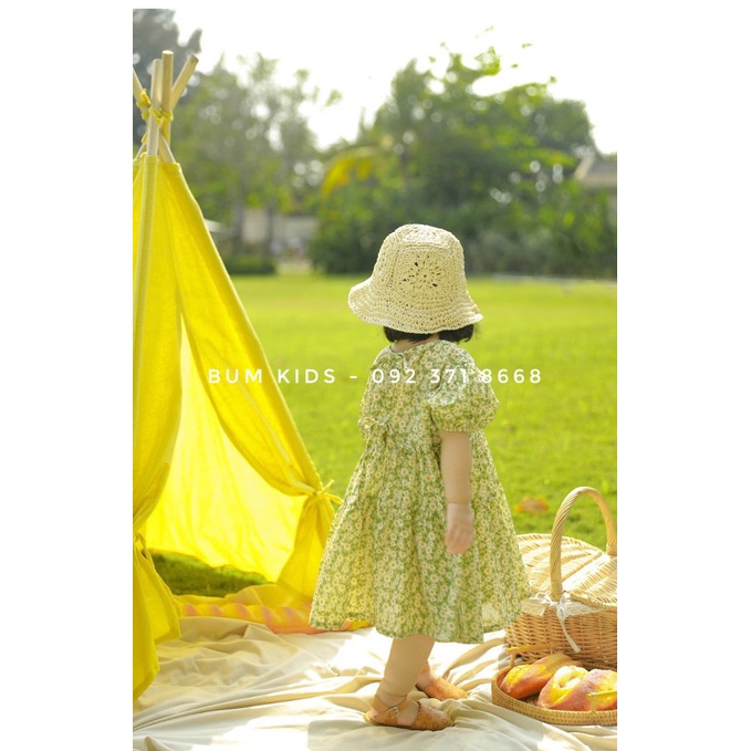 Váy hoa cúc xanh lá cực xinh cho bé gái từ 8-35kg cao cấp G04