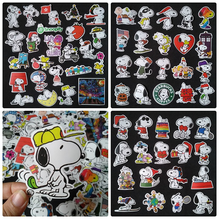 Bộ Sticker dán cao cấp chủ đề SNOOPY - Dùng dán Xe, dán mũ bảo hiểm, dán Laptop...