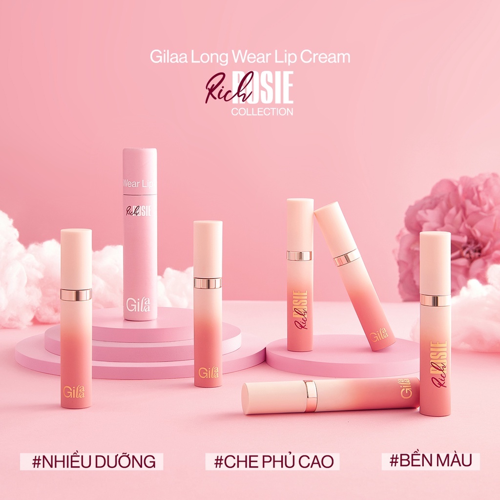 [Tặng Cọ Môi] Son Kem Lì Gilaa Glamrr Q Long Wear Lip Cream Fullsize (5g)