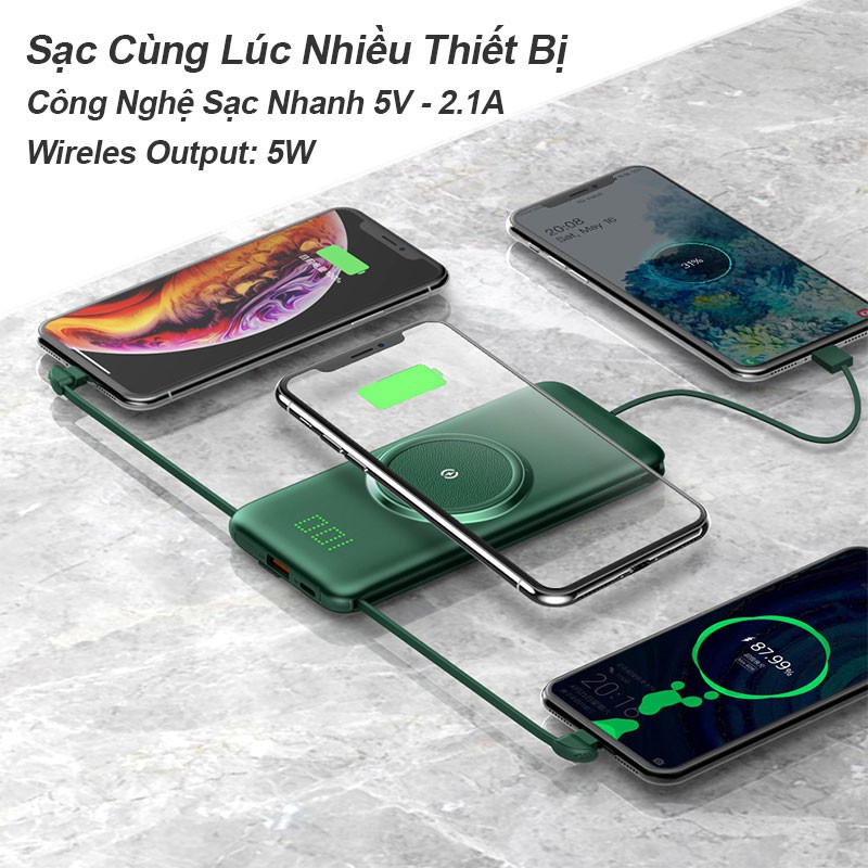 Pin Sạc Dự Phòng 20000mAh CYKE Hỗ Trợ Sạc Không Dây Và Tích Hợp Có Dây Sạc Cho Nhiều Thiết Bị Cùng Lúc Siêu Tiện Lợi