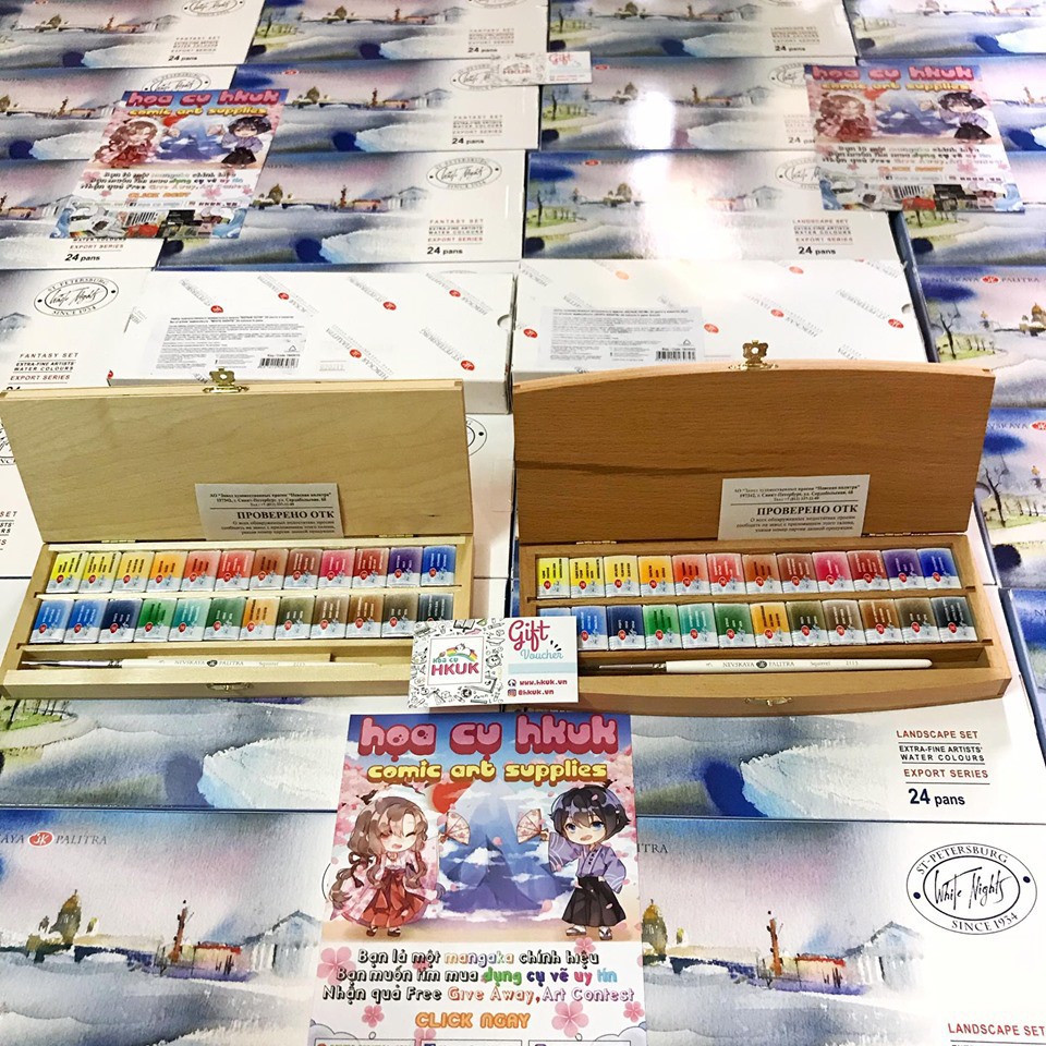 Màu nước White nigths ST.Petersburg Nevskaya Palitra watercolours 12, 24, 36, 48 màu bản wooden box