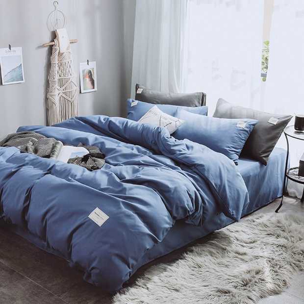 Bộ Chăn Ga Gối Cotton TC Emmidecor cao cấp - Xanh dương đậm giá tốt