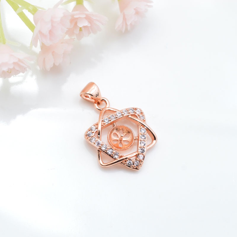 [M3DB] Phụ kiện trang sức (DIY) - Mặt dây chuyền mặt khay trống ngọc 6 cánh sao đính hạt nạm đá lấp lánh