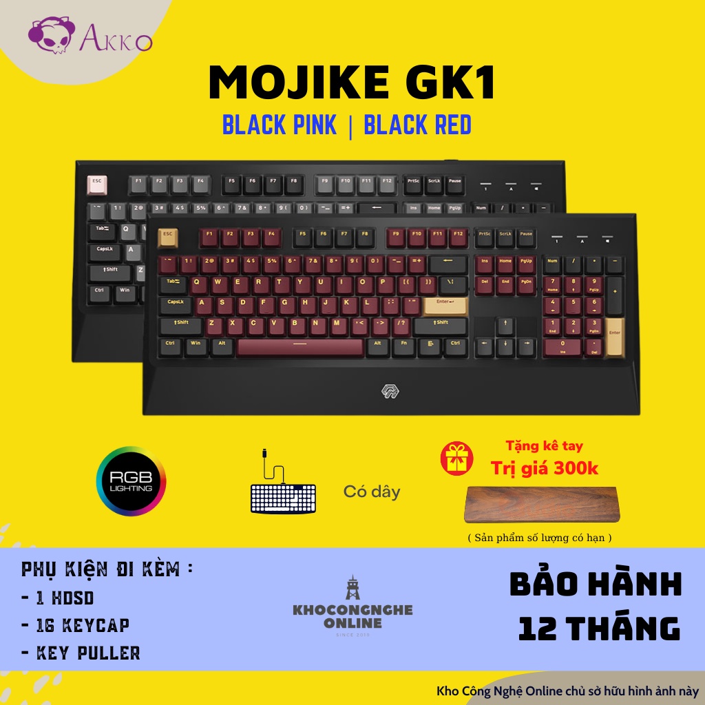 [Mã 33ELSALE hoàn 7% đơn 300K] Bàn phím cơ Mojike GK1 Black Red | Black Pink (AKKO sw v2 / LED trắng)