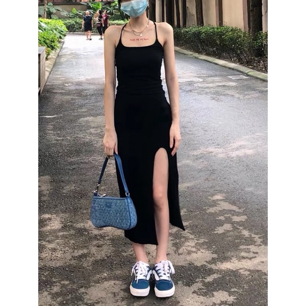 Đầm Xẻ Đùi Hai Dây Vải Thun Mát Siêu Siêu Tôn Dáng