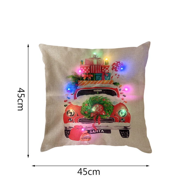 Vỏ Gối In Hình Ông Già Noel Có Đèn LED Phát Sáng Dễ Thương