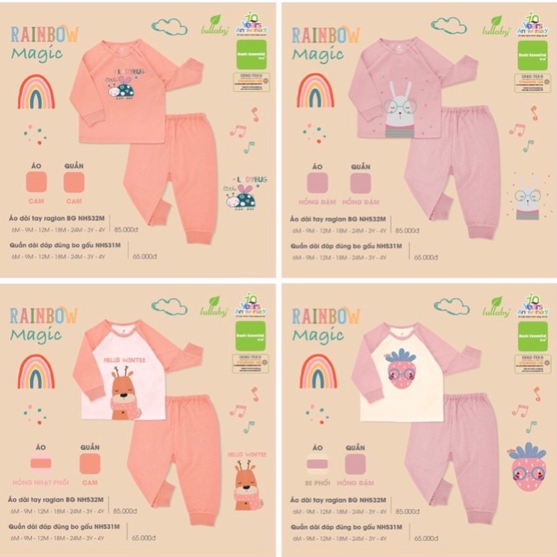 Bộ dài tay raglan in hình Lullaby Bé Gái (9-4y) 2022