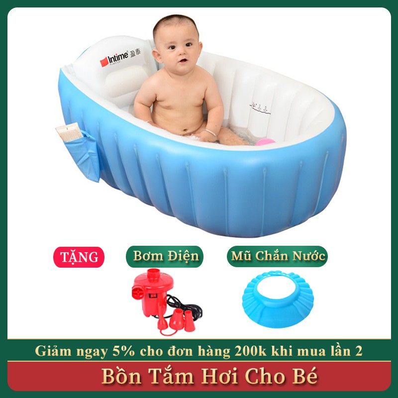 Chậu Tắm Bơm Hơi Cho Bé, Bồn Tắm Bơm Hơi Cho Bé Intime YT-226A Chống Trơn Trượt - Tặng Bơm, Mũ Chắn Nước