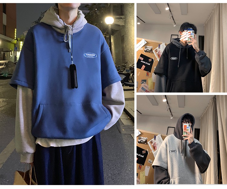 【M-3XL】Layered-look Street fashion Hoodie Women fake two pieces Korean style hooded jacket