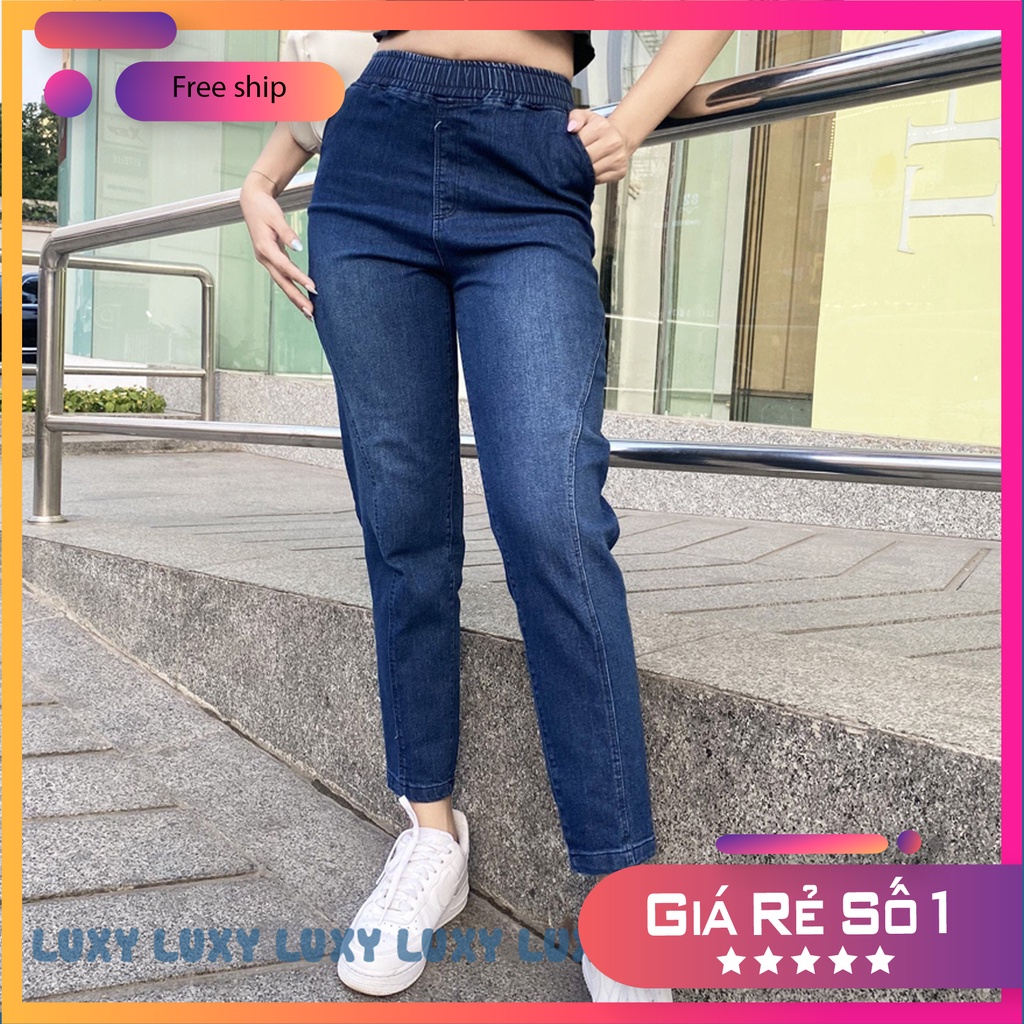 Quần Jean Nữ Ống Rộng Lưng Cao, Vải Bò Dày Đẹp, Không Giãn, Dáng Suông Luxy V202