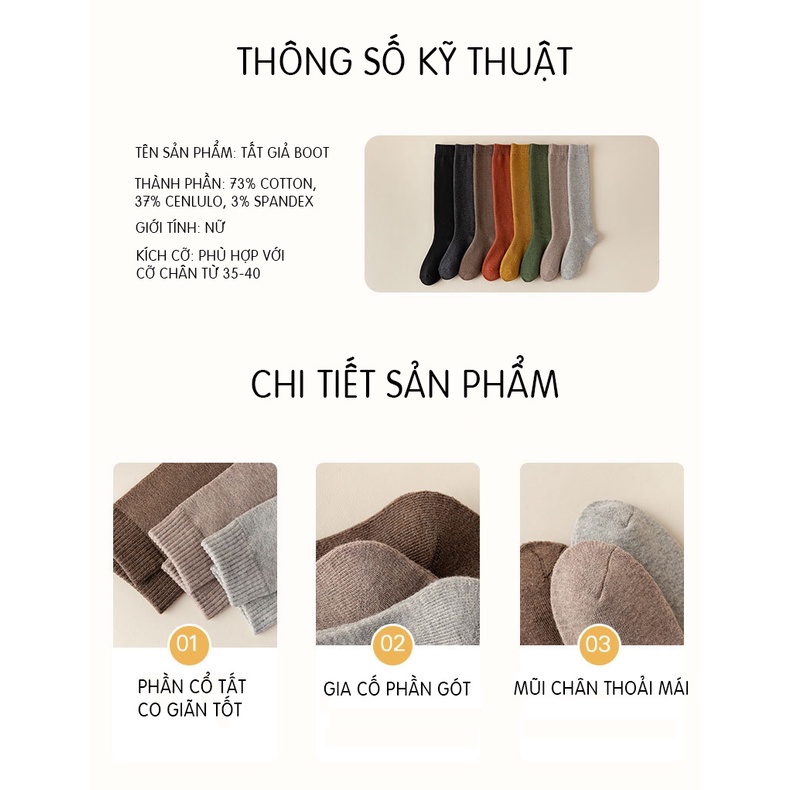 Tất Cao Cổ Giả Boot, Tất Bắp Chân Cotton Len Thu Đông Chất Dày Mềm Mịn PK227