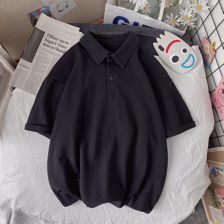 Áo Polo Uniex trơn 3 màu cơ bản xám, trắng và đen chất liệu cá sấu sang xịn mịn