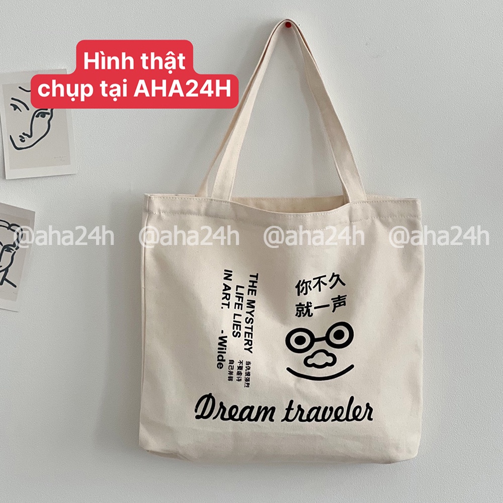 Túi tote vải Canvas phong cách đi học đi chơi hàn quốc giá rẻ in Dream traveler AH1599