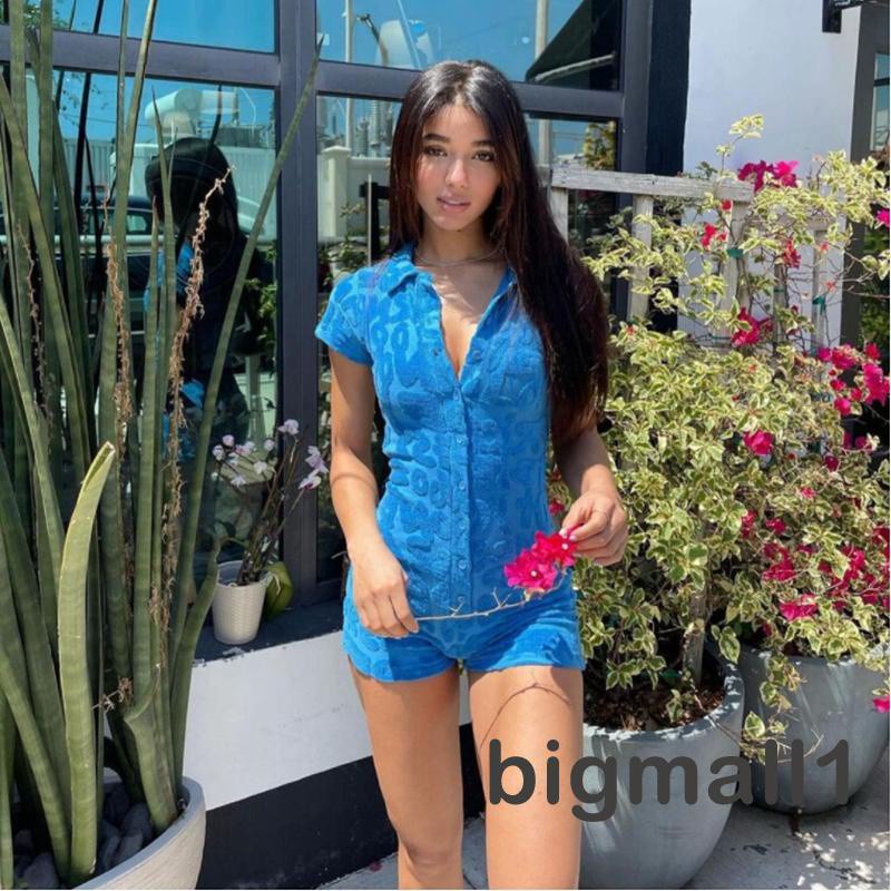 Áo Liền Quần Cổ Bẻ Ngắn Tay In Chữ Thời Trang Nữ Tính