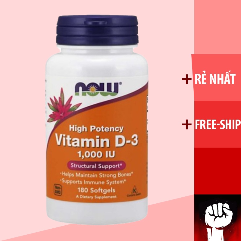 Vitamin D3 | Now Vitamin D3 1000 IU 180 - 360 viên - Tăng Đề Kháng - Chính Hãng - Muscle Fitness