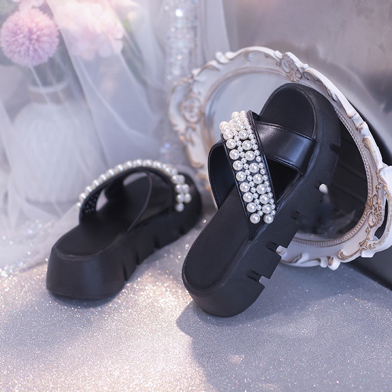 (S145) Dép nữ quai chéo ngọc đế bánh mì 5 phân hàng QC (Mã 7069)