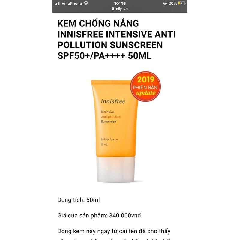 Kem chống nắng innisfree.