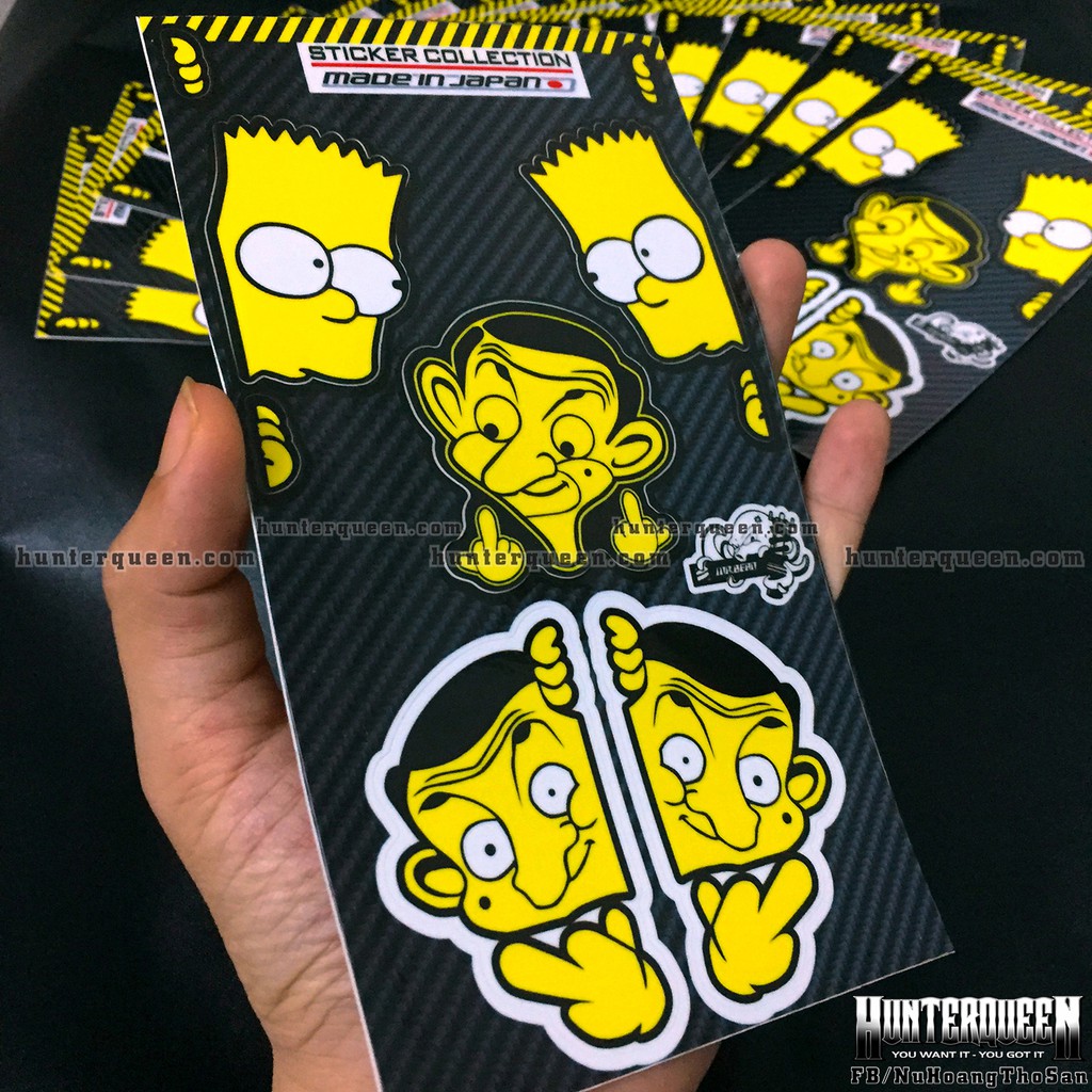 Bộ hình dán logo Simpson - Mr.Bean. Decal cao cấp chống nước, sắc nét, bền màu, dính chặt. In theo yêu cầu