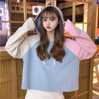 Áo mũ croptop phối tay japlang D&N