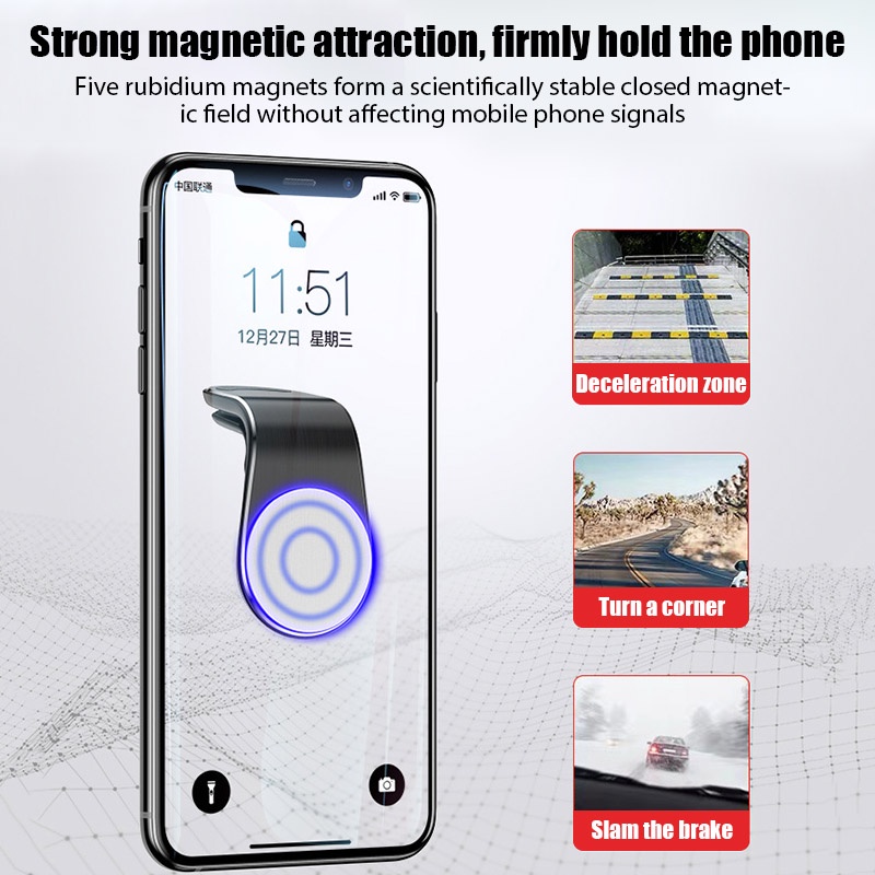 Set 2 Giá Đỡ Điện Thoại Hình Chữ L Hít Nam Châm Ổn Định Kèm Tấm Kim Loại Cho iPhone Redmi