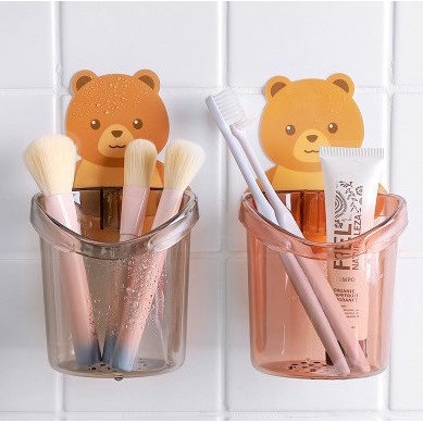 Cốc Gấu Dán Tường Đa Năng Để Đựng Bàn Chải Đánh Răng Có Lỗ Thoát Nước Tiện Lợi  Kệ Hộp Dán Tường Đựng Xinh Xắn Freeship