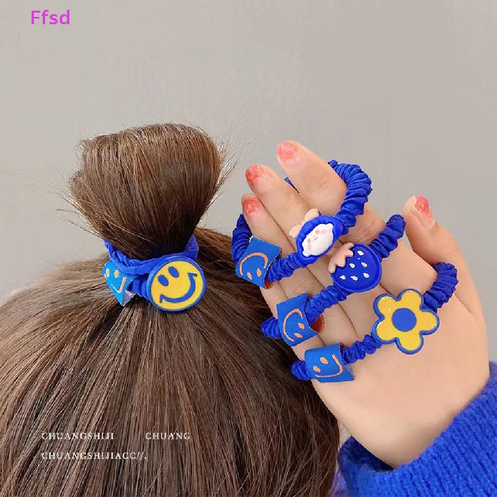 {Ffsd} Dây Buộc Tóc Cao Su Co Giãn Mặt Cười Màu Xanh Dương Làm Bằng Tay Hàn Quốc Cho Nữ * Bán Chạy