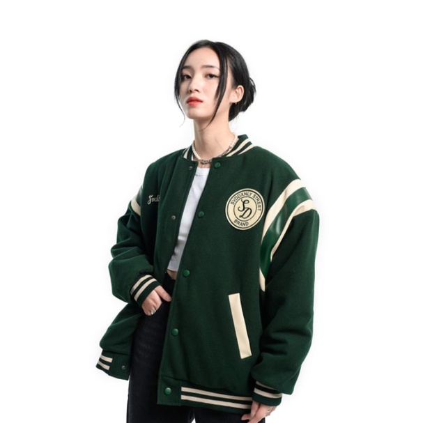 Áo bomber varsity xanh lá