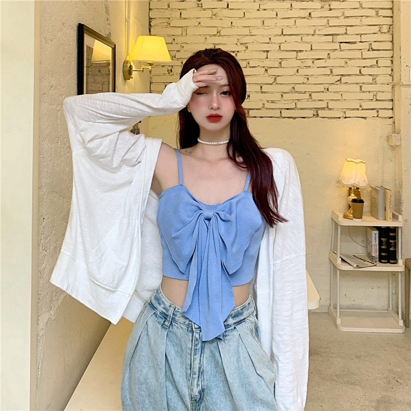 SUXI Áo Tank Top Hở Lưng Phối Nơ Thời Trang Mùa Hè Quyến Rũ Cho Nữ