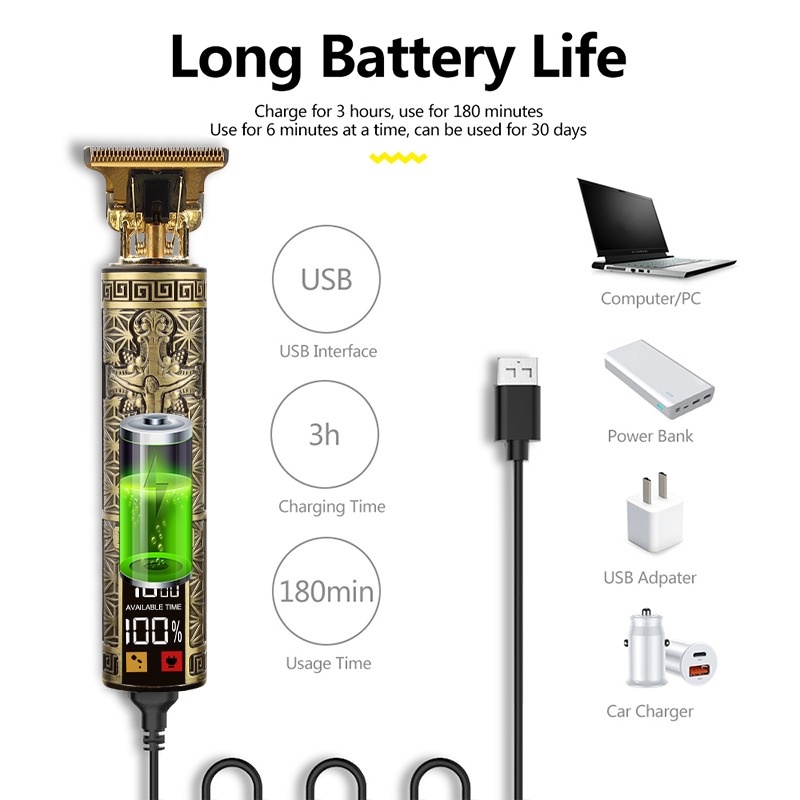 Tông Đơ Cắt Tóc / Cạo Râu Chuyên Nghiệp Không Lõi T9 USB Có Thể Sạc Lại Cho Nam
