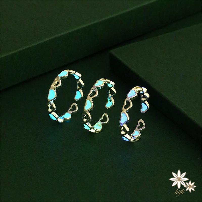 【kifli】Nhẫn hình trái tim dạ quang phong cách Âu Mỹ thời trang cho nữ