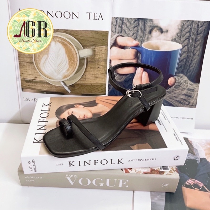 Sandal xỏ ngón quai ngang hh gót vuông 6p
