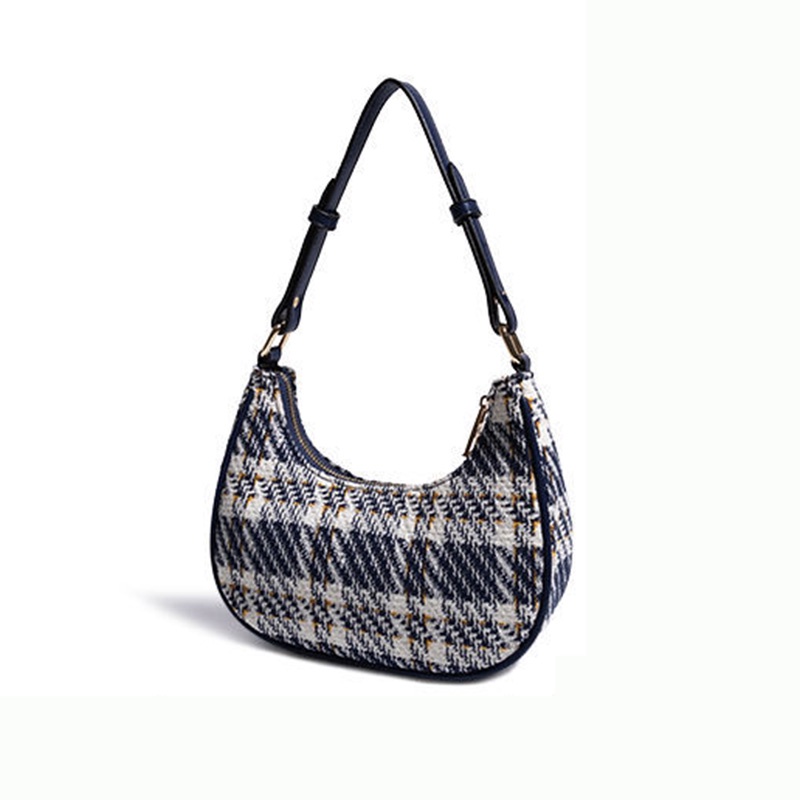 Túi xách IELGY hình bán nguyện in họa tiết ca rô phong cách sành điệu thoải mái phối đồ