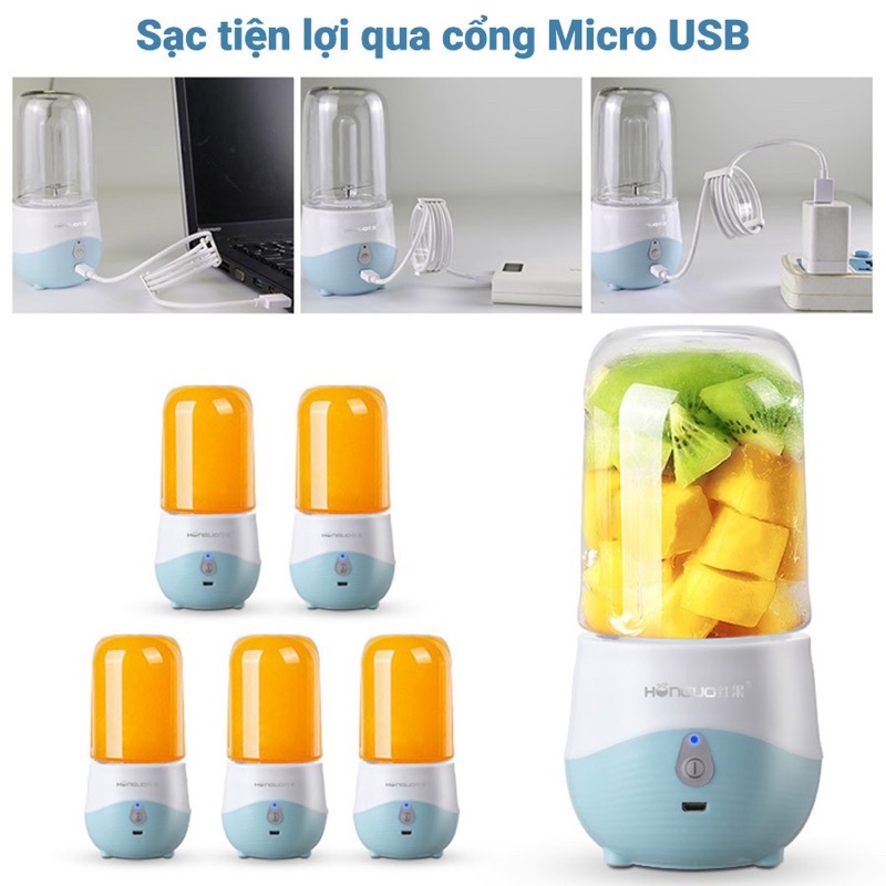 Máy xay sinh tố mini HONGUO, máy xay sinh tố cầm tay mini HONGUO 300ml cổng sạc USB